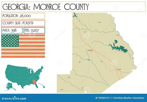 Large and Detailed Map of Monroe County in Georgia Stock Illustration ...