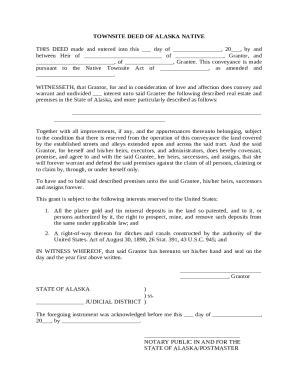 Townsite Deed of Alaska Native Doc Template | pdfFiller