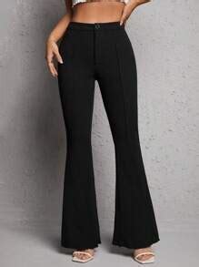 SHEIN PETITE High Waist Flare Leg Black Pants | SHEIN USA