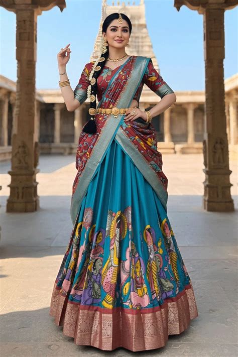 Onam Festival Special Firozi Color Half Saree - Anaya Designer Studio