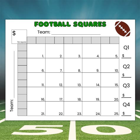 25 Square Football Board Printable | Fanny Printable