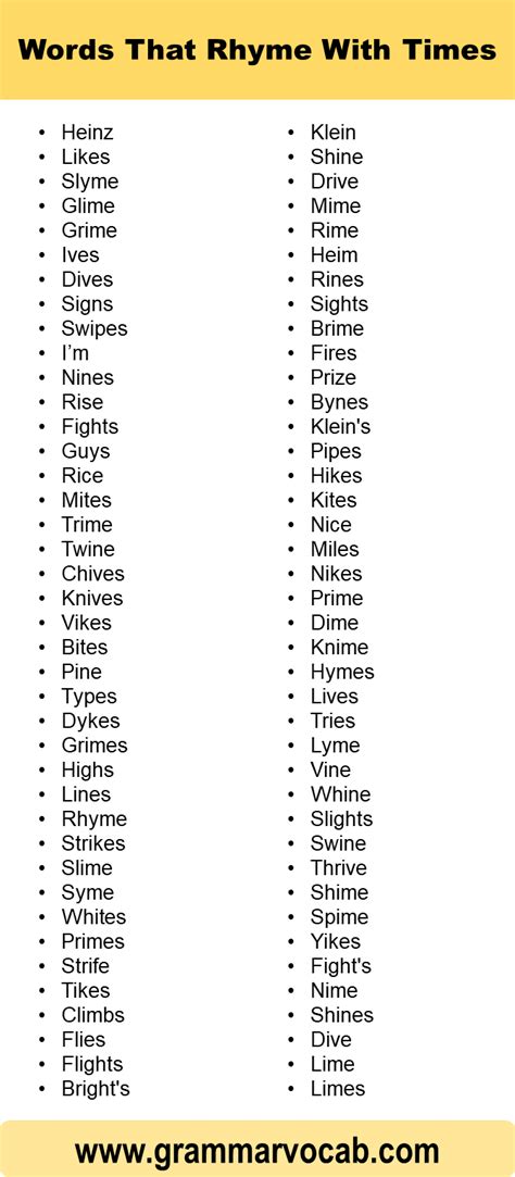Words That Rhyme With Times - GrammarVocab