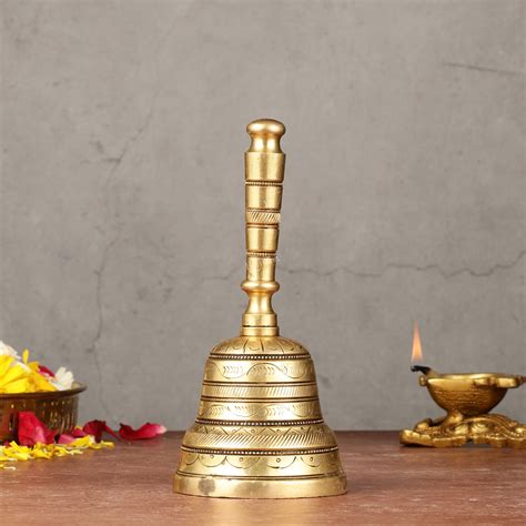 Buy Superfine Brass Hand Bell for Pooja | Height 7 inch - Budhshiv.com