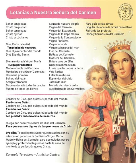 Letanías de la Virgen del Carmen | Libro de oraciones, Oraciones ...
