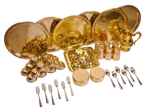 100% Pure Brass Dinner Set 52 Piece Set| Hammered Design l Jumbo Brass ...