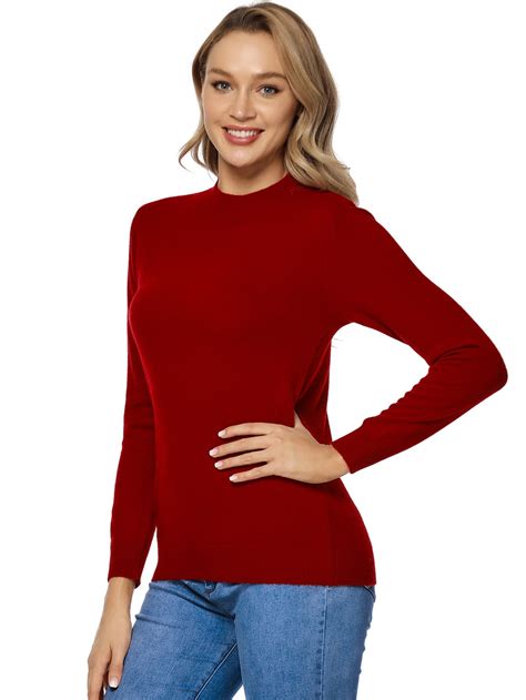 LANPULUX Mock Neck Sweaters for Women Lightweight Soft 100 Wool ...