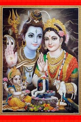 Lord Shankar with Goddess Parvati Mata and Ganesha Religious Waterproof ...