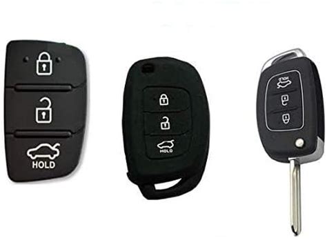 Tazzx Hyundai Key Shell + Silicon Key Cover + Key Fob Rubber Pad Button ...
