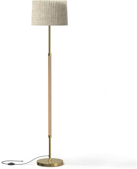 JOOFO Mid-Century Modern Wood Floor Lamp with Dual Fabric Shade, Remote ...