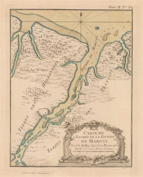 Jacques-Nicolas Bellin, Chart of the mouth of the River Maroni, 1764 ...