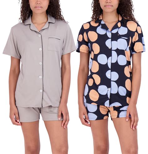 Real Essentials 4 Piece: Womens Long & Short Sleeve Button Down Pajama Set - Ultra Soft ...