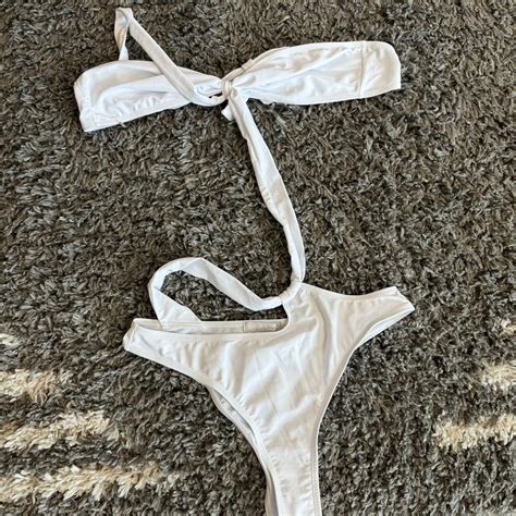 MUSERA white knot cut out one piece bikini Size L... - Depop