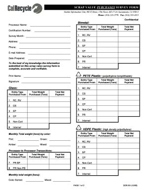 Fillable Online calrecycle ca Scrap Value Purchases Survey Form. The ...