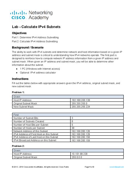 Lab Calculate IPv4 Subnets 的图像结果