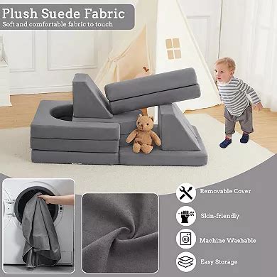 Garvee 10-Pieces Kids Play Couch Set-Soft Suede Modular Fort Builder Sofa