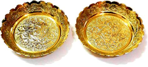 SkyWalker Handmade Brass Puja Thali with Flower Embossed Design, Brass ...