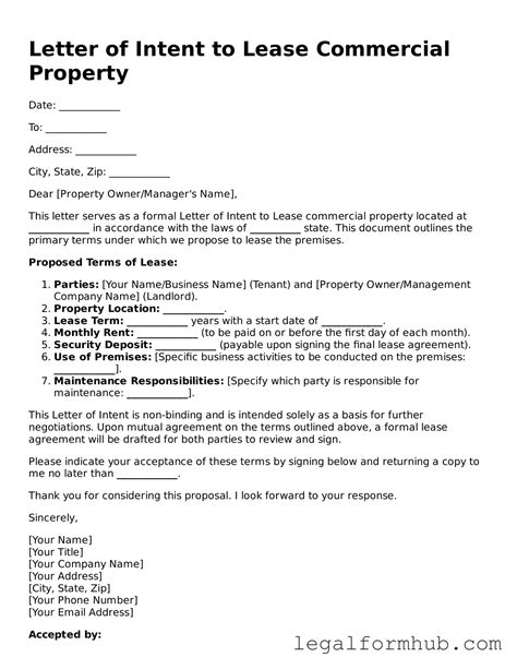 Prepare Your Letter of Intent to Lease Commercial Property With Our Printable Form