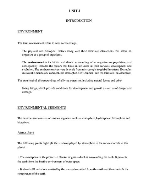 Environmental Pollution Control Notes - UNIT-I INTRODUCTION ENVIRONMENT ...