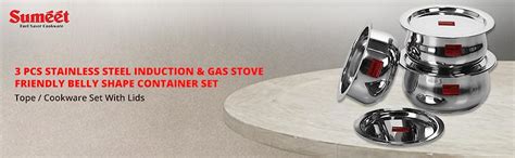 Buy Sumeet Stainless Steel Cookware Set With Lid, 2.6, 3.3 L, 3 Piece ...