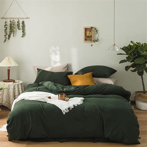 Freyamy King Size Duvet Cover Set Dark Green Plain Microfiber Bedding ...