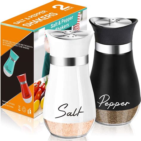 Salt and Pepper Shakers Set,4 oz Glass Bottom Salt Pepper Shaker with ...
