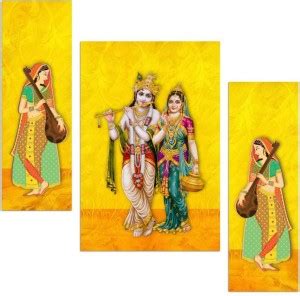 Lord Krishna and radha With Gopis 3 Piece MDF Painting Paper Print ...