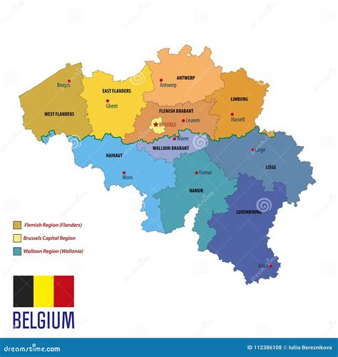 Belgium Vector Political Map with Regions and Flag Stock Vector - Illustration of belgian ...
