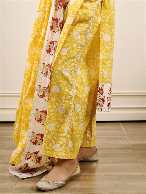 Buy Yellow Hand Block Printed Cotton Suit - Set of 3 | FLSRO003/FABL7 ...