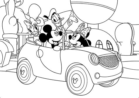 Mickey's friends in the car - Mickey Mouse Clubhouse Coloring Pages