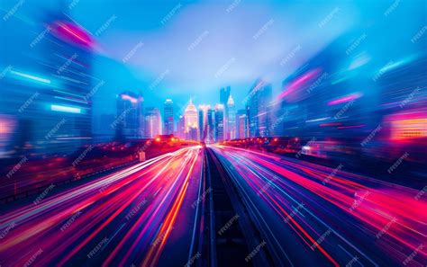 Premium Photo | Highspeed highway with city skyline in motion blur ...