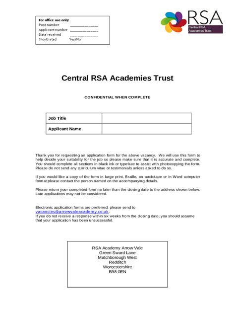 APPLICATION SUPPORT STAFF - Arrow Vale RSA Academy Doc Template | pdfFiller
