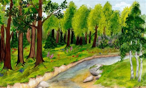 Как нарисовать лес поэтапно карандашом и красками: легкие уроки пейзажа ...