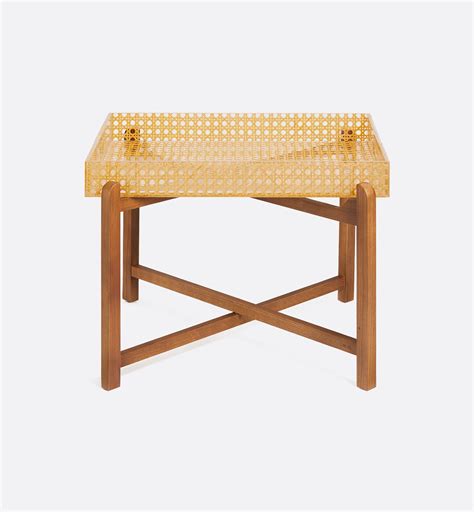 Coffee Table Resin, Oak and Rattan with Cannage Provence Motif | DIOR