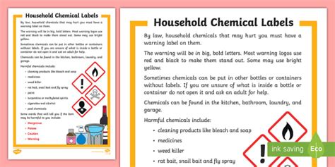 Household Chemical Labels Fact File (teacher made) - Twinkl