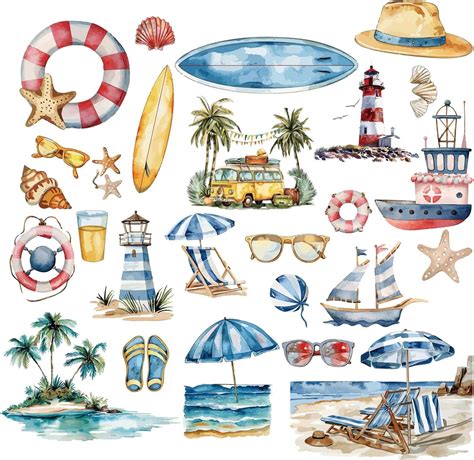 8 Sheets 8 Styles Summer Beach Window Stickers Tropical Hawaiian Ocean ...
