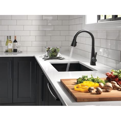 Delta Lenta Matte Black Single Handle Pull-down Kitchen Faucet with ...
