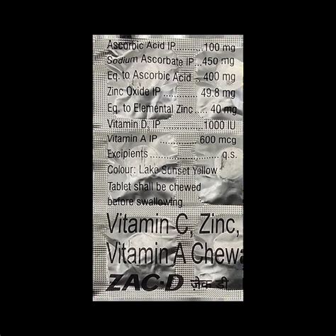 ZAC D CHEWABLE TABLET 15'S Price, Uses, Side Effects & Substitutes ...