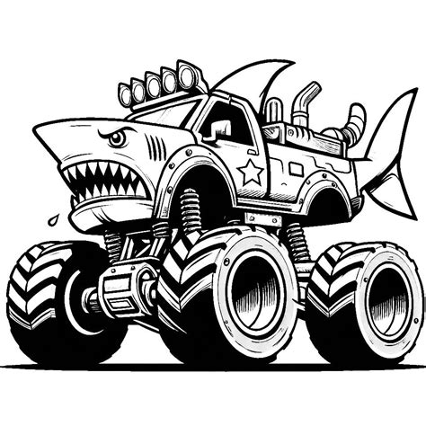 Monster Truck Shark Style 🦈🚚🌟 Coloring Page in 2025 | Monster truck ...