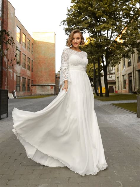 Plus Size Boho Wedding Dress, Long Sleeve Bridal Dress Low Back Floor Length, Lace Appliques ...