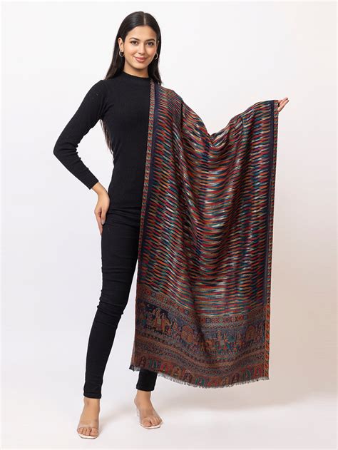 Tillaari Dark Blue Royal Procession Motif Stole