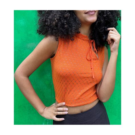 Orange gold checkered top – Kaveri Collective