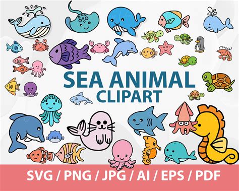 Sea Animal Clipart - Ocean Animals, Cute Sea Animal Cliparts, Sea ...