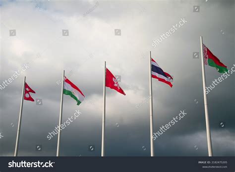 National Flags Different Countries Fluttering Wind Stock Photo 2182475205 | Shutterstock