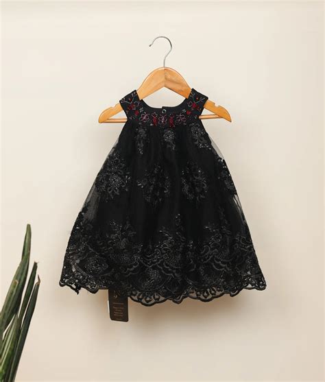 Black Work Material Handworked A-line Frock For Baby Girl ...