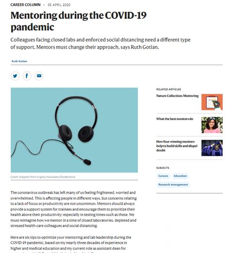 Mentoring during the COVID-19 pandemic (Nature) | Career Navigator