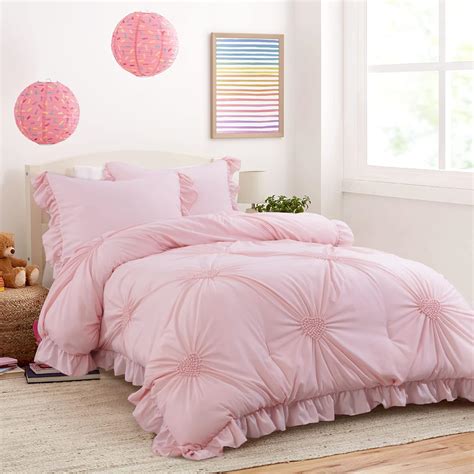 Amazon.com: HOMBYS Pink Bedding Comforter Set for Girls, 3 Piece Blush ...