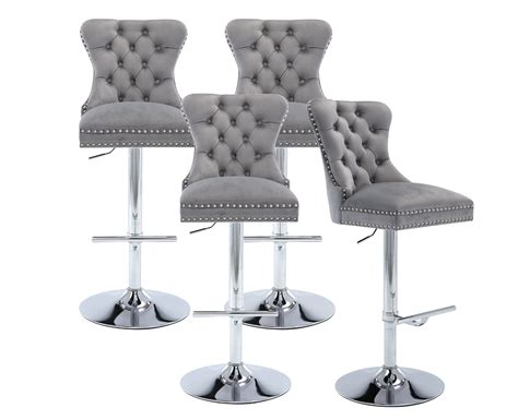 Velvet Swivel Bar Stools Set Of 4 Modern Adjustable Bar | Desertcart INDIA