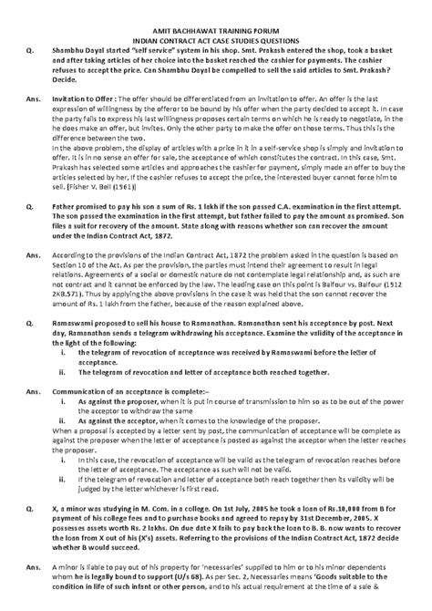 Case Studies on Indian Contract Act - Contracts Sem 1 - Studocu