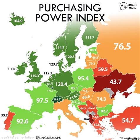 Purchasing Power Index in Europe 🗺️: @lingue.maps 104.9 PURCHASING POWER INDEX A文 LINGUE MAPS ...