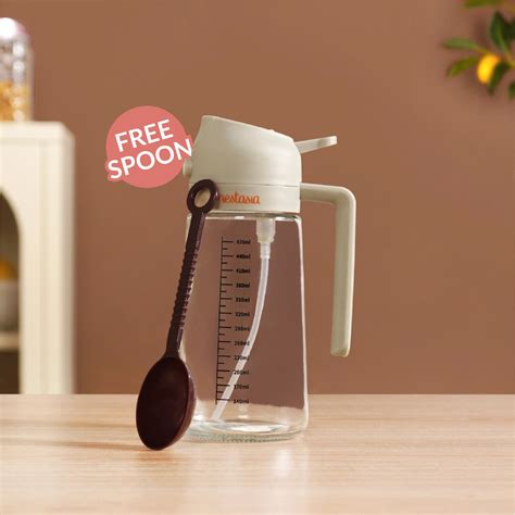 2 In 1 Spray And Pour Oil Dispenser Bottle Beige 470ml With Spoon ...
